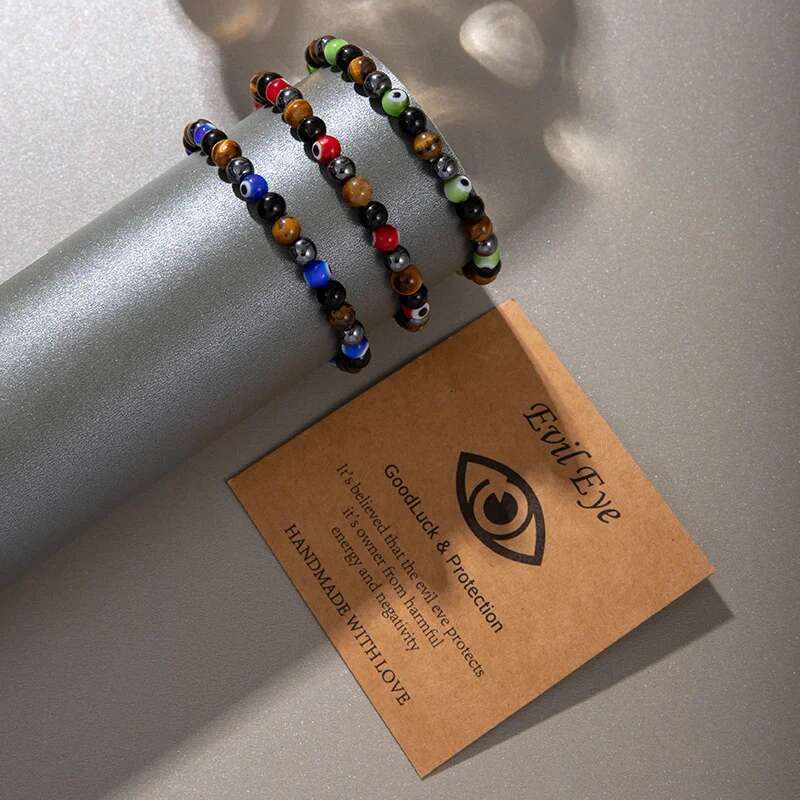 Fashion Evil Eye Natural Stone Beaded Bracelet For Women Men Turkish Amulet Protection Jewelry Yoga Spiritual Friendship Gifts