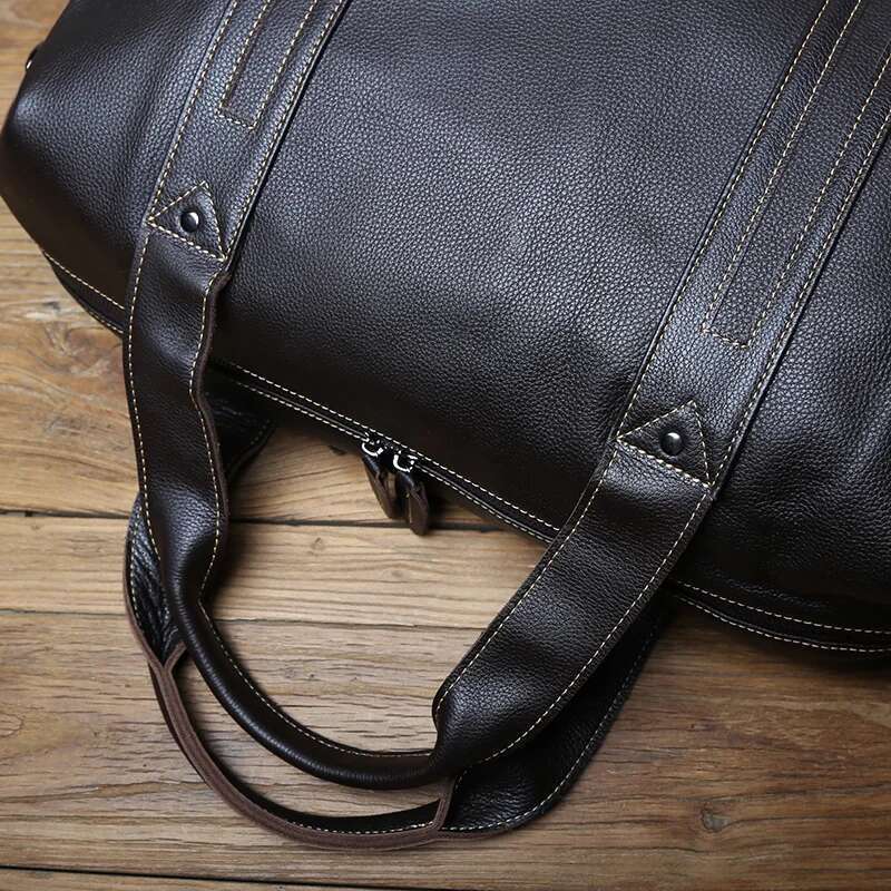 NZPJ Vintage Leather Men Travel Natural Cowhide Handbag Casual Shoulder Messenger Computer Large Capacity Lage Bag
