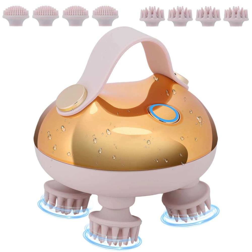 Electric Massager with 8 Silicone Massage Heads Scalp Kneading Vibrating Device IPX7 Waterproof for Body Relaxation