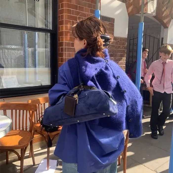 Miyaga wens bag korean instagram new blue suede bags single shoder reliable versatile underarm bag Z250516