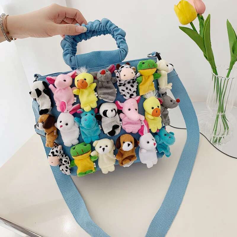 Y2k Denim Cartoon Doll Decoration Shoulder Casual Canvas Crossbody Trendy Tote Bag Fashion Design Handbag Cute Women Purses