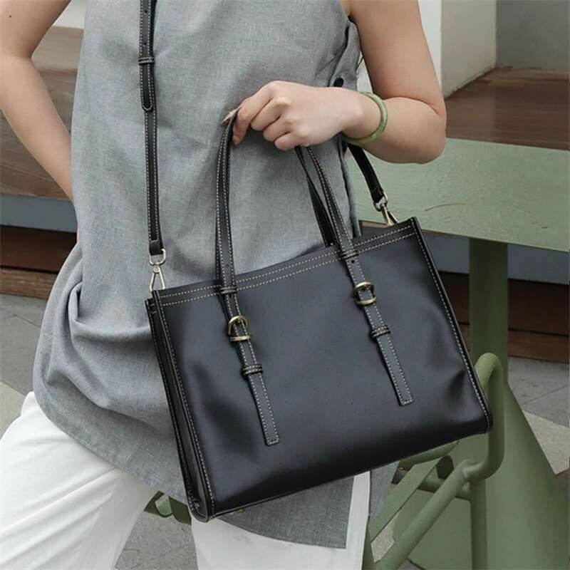 Toptrends 3 Layers Genuine Leather Large Shoulder Bags For Women 2025 Designer Shopper Tote Office Work Ladies Handbags