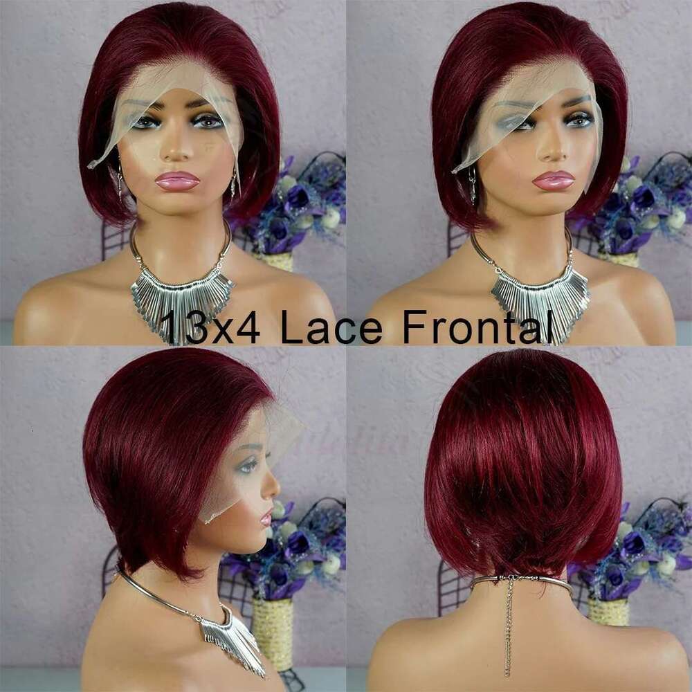 99JPixie Cut 13x4 Transparent Front Wigs For Women Short Bob Inidan Pre Plucked Lace Frontal Human Hair Wig 180 Density