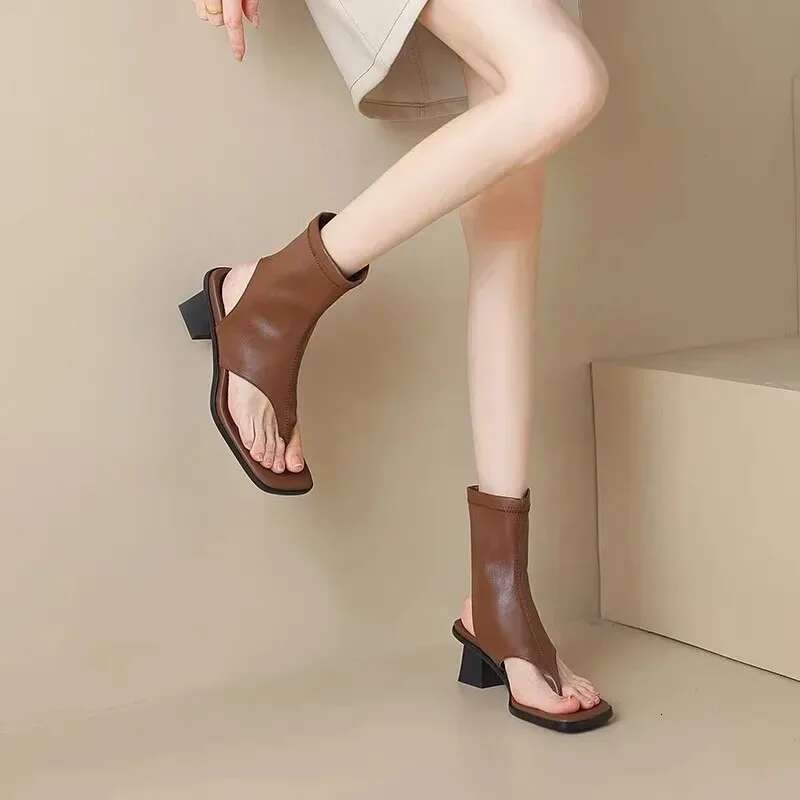 2025 Fashionable Cool Boots Summer Back Zipper Heels Toe High Top Sandals