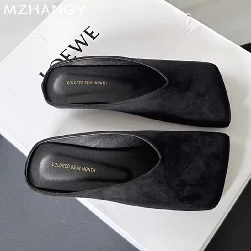 Women Suede Flats Mules Shoes Square Toe Slingback Slippers Casual Sandals 2025 Trend Summer Dress Flip Flops Cozy Mujer Slides