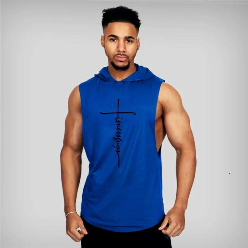 Fiess Guys Mens Hooded Tank Top Bodybuilding Stringer Hoodies Singlets Summer Gym Clothing Cotton Sports Sleeveless T Shirt