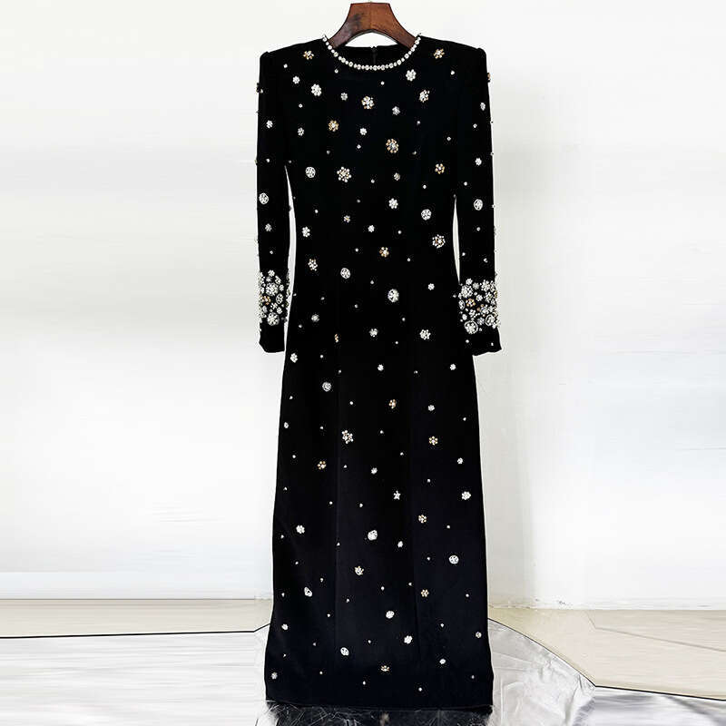 2025 new star fashion heavy industry nail bead inlaid diamond slim fit formal dress long skirt