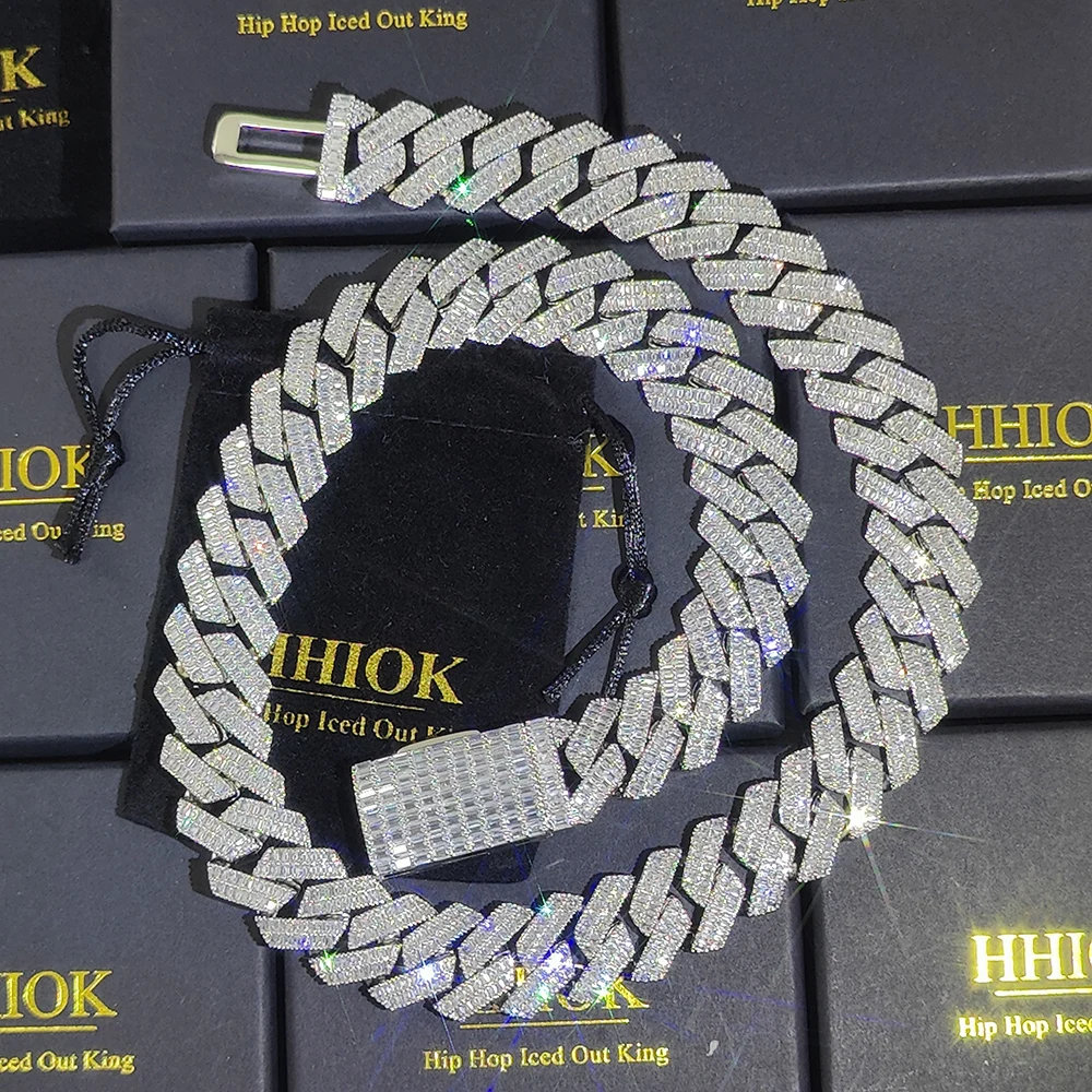 hip hop gold plated stainless steel jewelry party outfit gift10MM20mmwide 2 rows dia necklace designer for men high quality cuban k chain rock rapper
