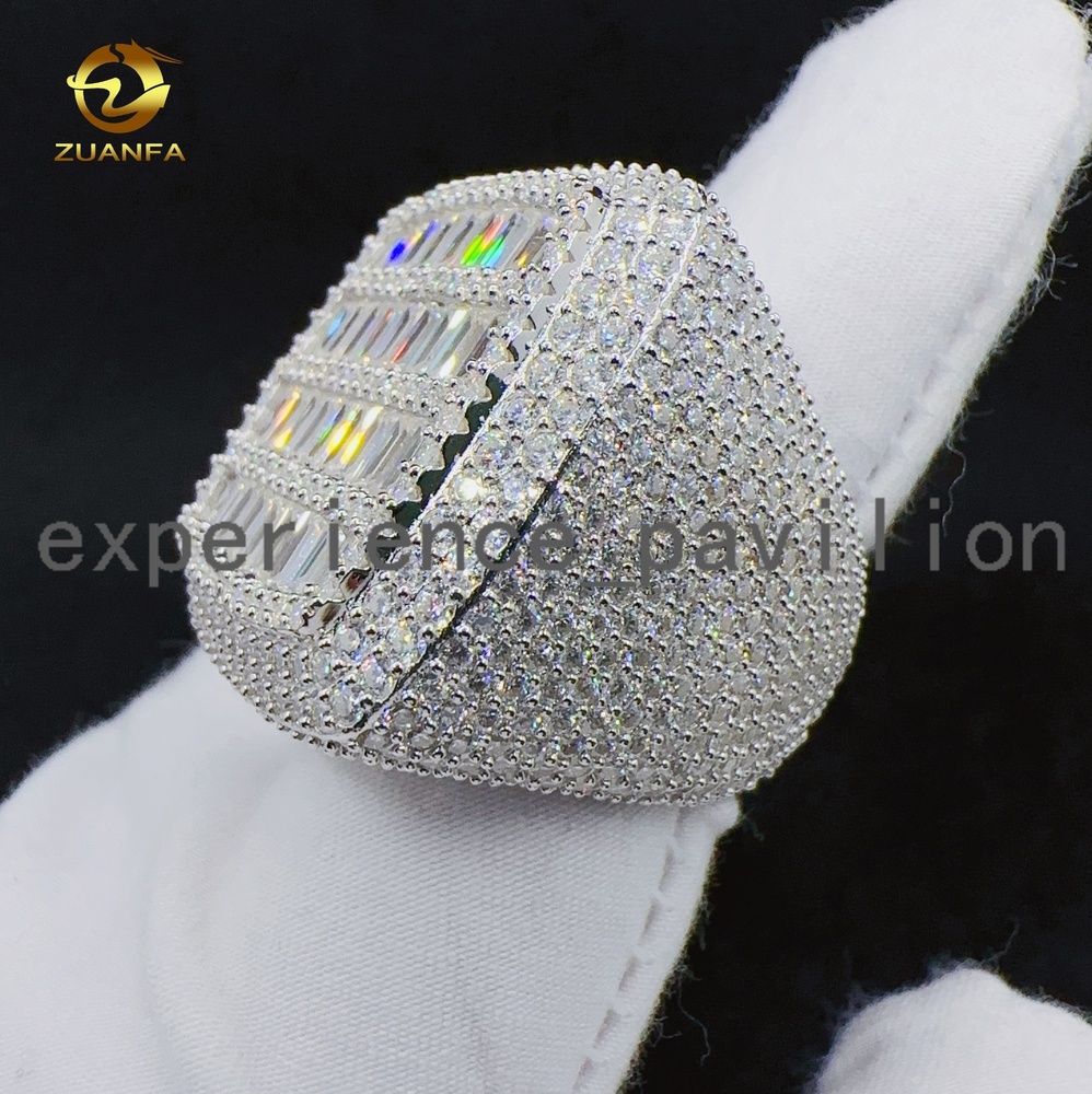 Baguette VVS Moissanite Diamond Big Square Design Ring Hip Hop 925 Sterling Silver Ring for Iced Out Fashion Jewelry