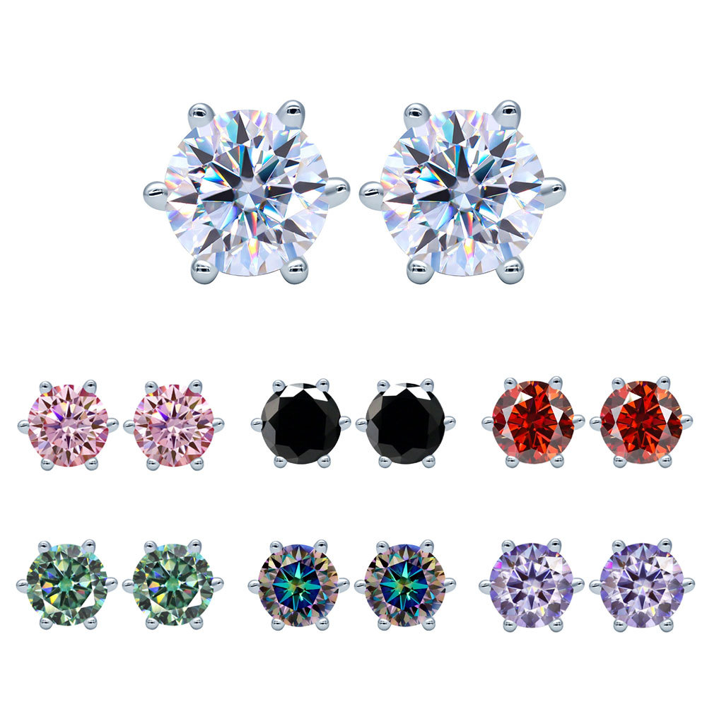Classic six-prong 925 sterling silver 1/2/4/6CT colorful blue Moissanite stud earrings hot selling High-end style, elegant and fashionable, star style