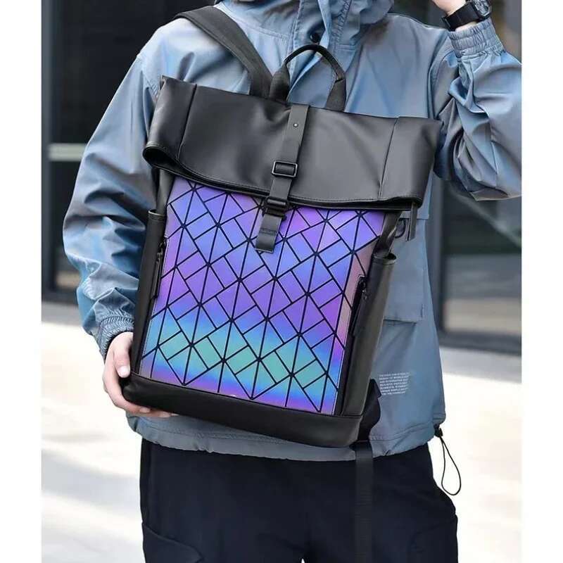 Large Capacity Reflective Dia Lattice Bag Waterproof PU Leather Travel Backpack Locomotive Travel New In Motorcycle