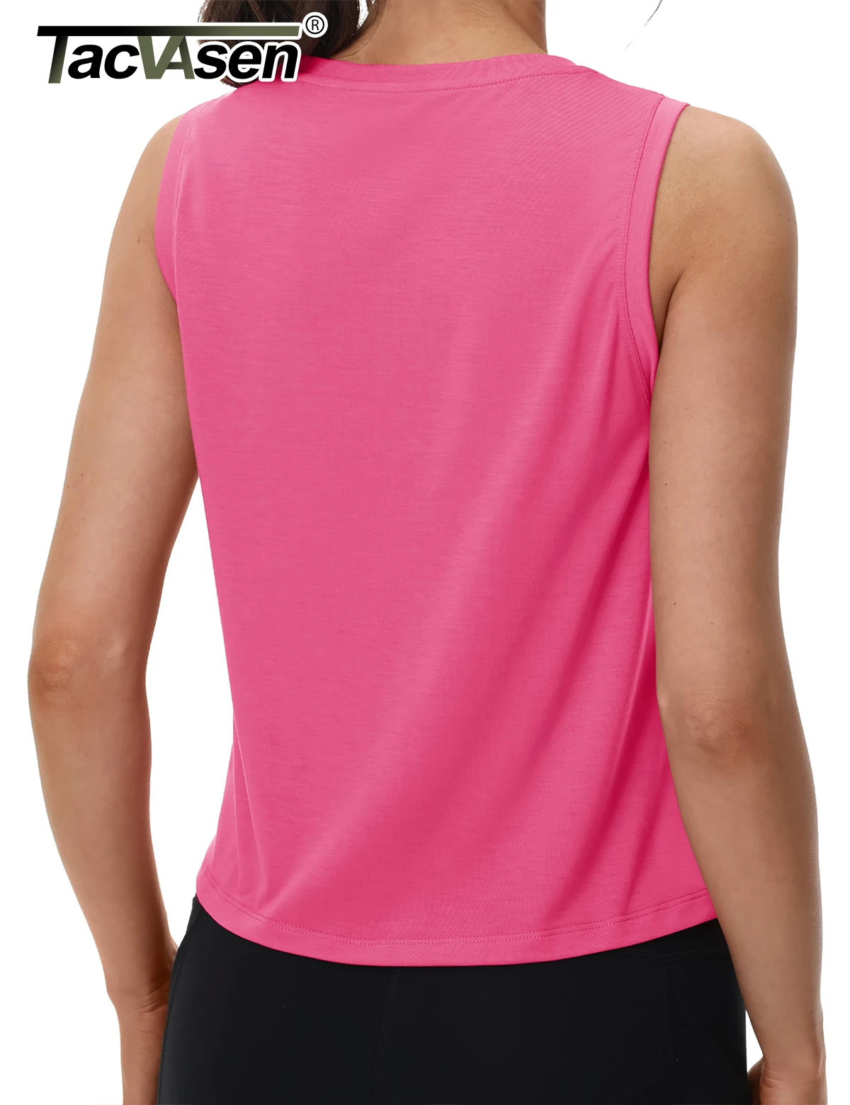 TACVASEN Womens Workout Tank Tops Crop Crew Neck Sleeveless Vest Athletic Moisture Wicking Loose Fit Summer Shirt Breathable 250515