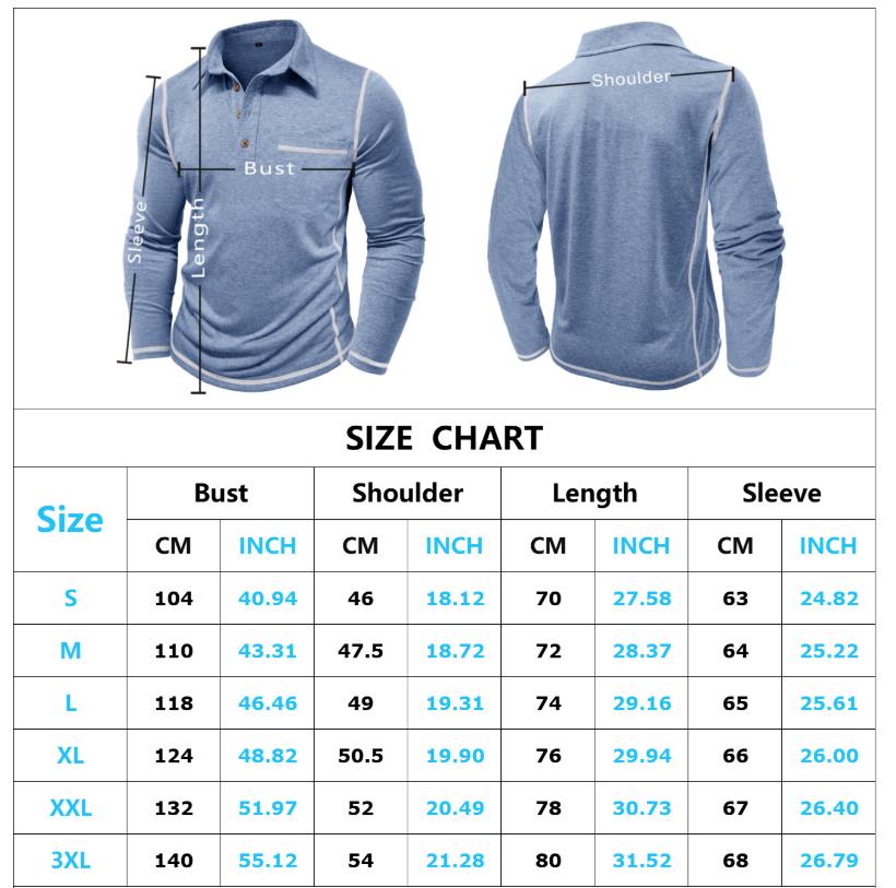 XXXL Men's Casual Polo Shirts Classic Long Sleeve Basic Button T-Shirt Lightweight Cotton Golf Tops with Pocket Tops Tees