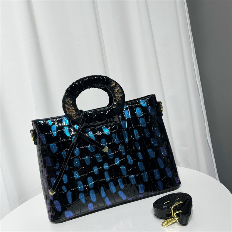 2025S designer handbag style crystal patent leather shoulder niche design tote texture versatile commuting casual women bag