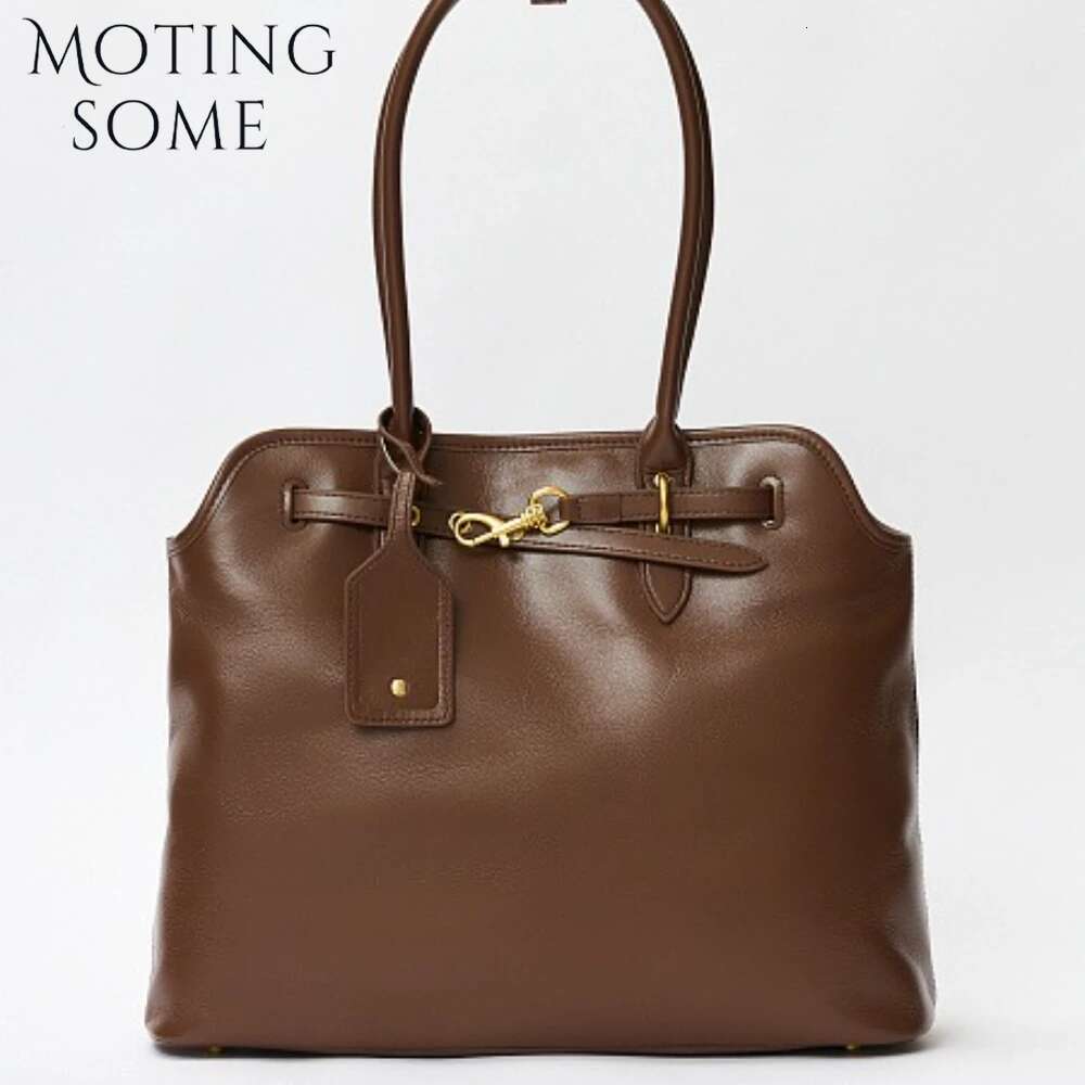 Motingsome Natural Cowhide Skin Roomy Women Shoulder Designer Bag Fashion French Style Chic Lady Casual Tote