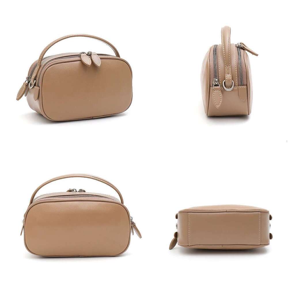 Women's Plain Solid Color Minimalist Vegetable Tanned Leather Top-Handle Cross Body Bag Real Cowhide Small Fashion Chic Daily