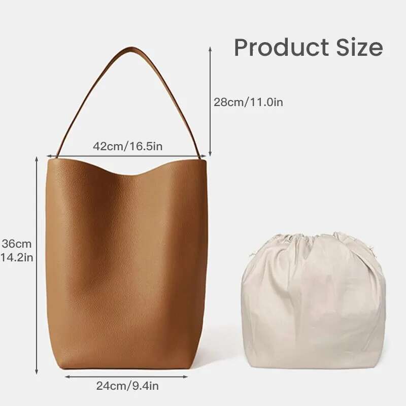 Simple Tote For Women Men Soft Leather Large Capacity Travel Shoulder Purse With Canvas Storage Bag
