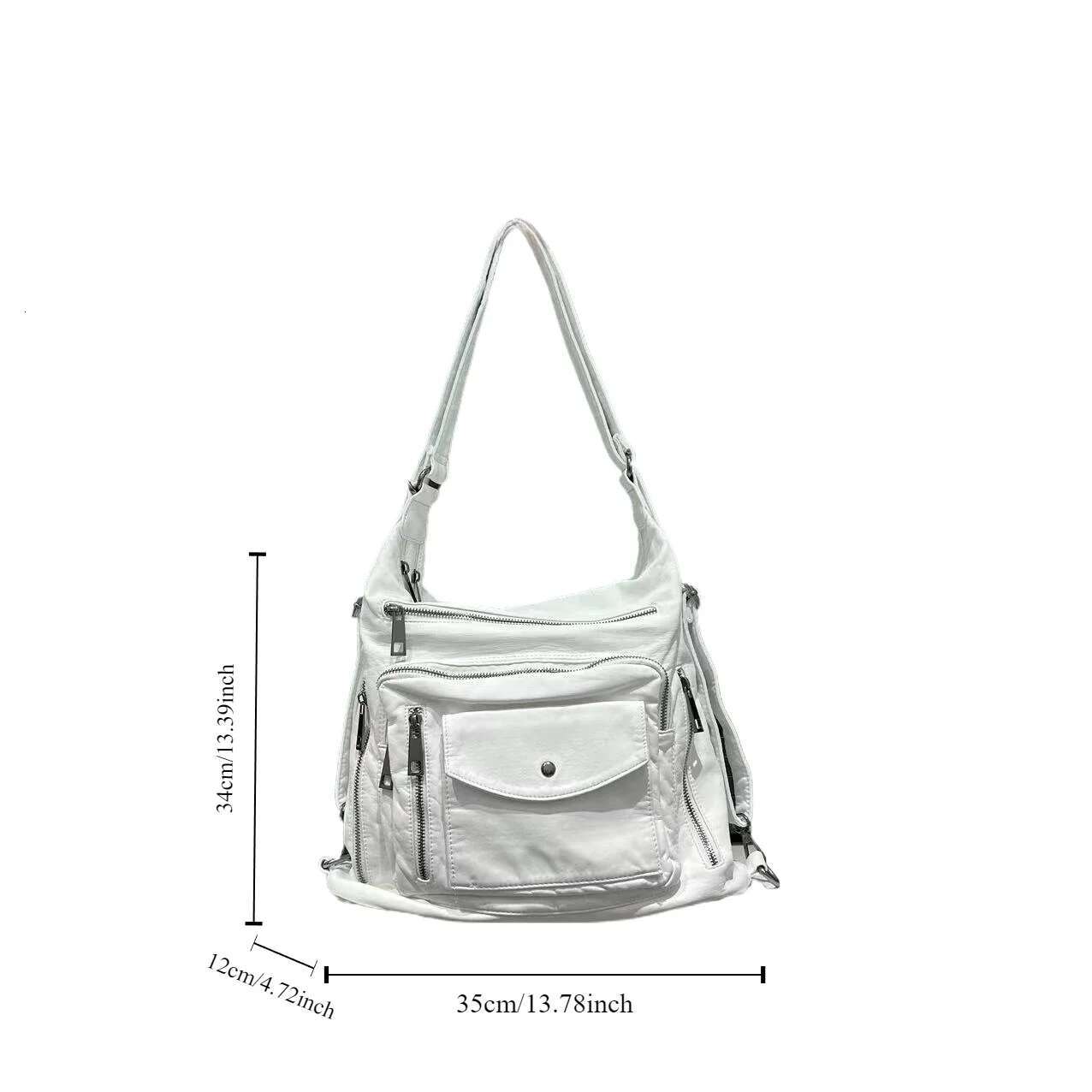 Women's Fashion Multi-Pocket Motorcycle Shoulder Bag Large Capacity Retro Washed Crossbody Backpack