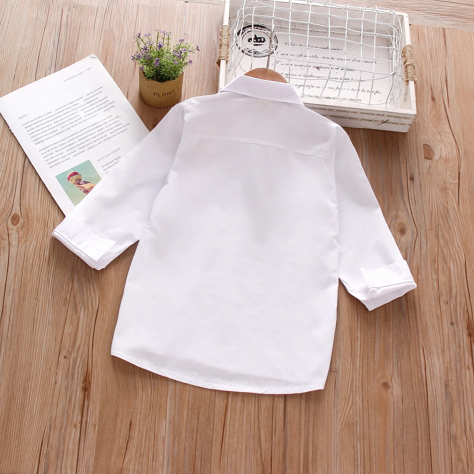 Spring and Autumn Boys Long sleeved Shirt Single Shoulder Pocket Flip Collar Baby White Shirt Comfortable Boys Clothing 250515
