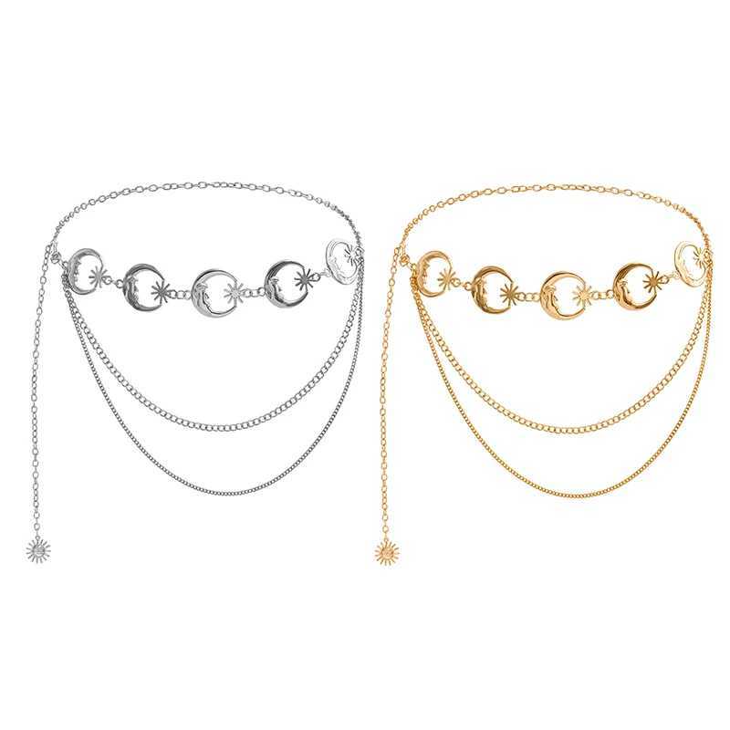 Multilayer Punk Gothic Sun Waist Chain Metal Belts For Women Dress Jewelry Waist Chain Waist Belts Y250515