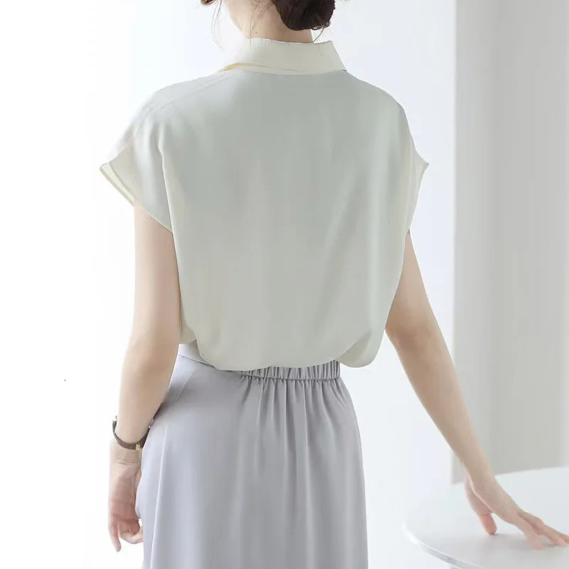 Summer Elagant Front Cross Womens Blouse Short Sleeve Vneck Korean Casual Loose Workwear Office Lady Shirts Female 250515
