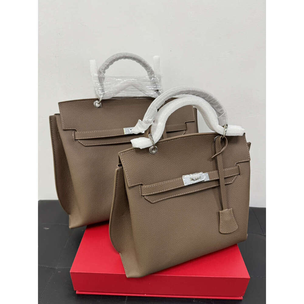 Tote Bag Women S Top Layer Cowhide Lychee Patterned Kelly Fashionable Single Shoulder Crossbody Bag Large Capacity Handbag KQ