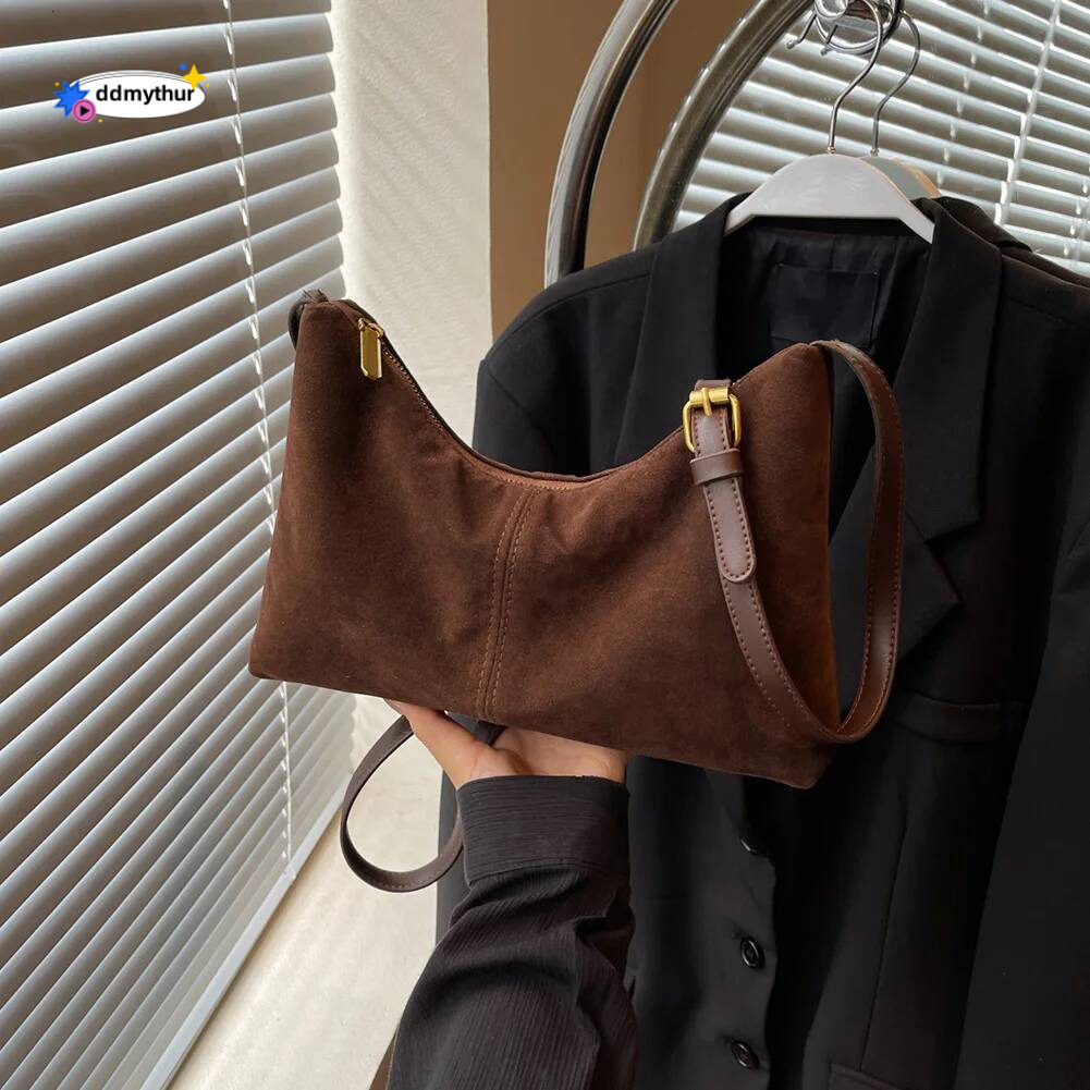 Women Suede Crossbody Adjustable Strap Underarm Bag Multiple Pocket Zipper Satchel Purse for Work Travel ddmythur