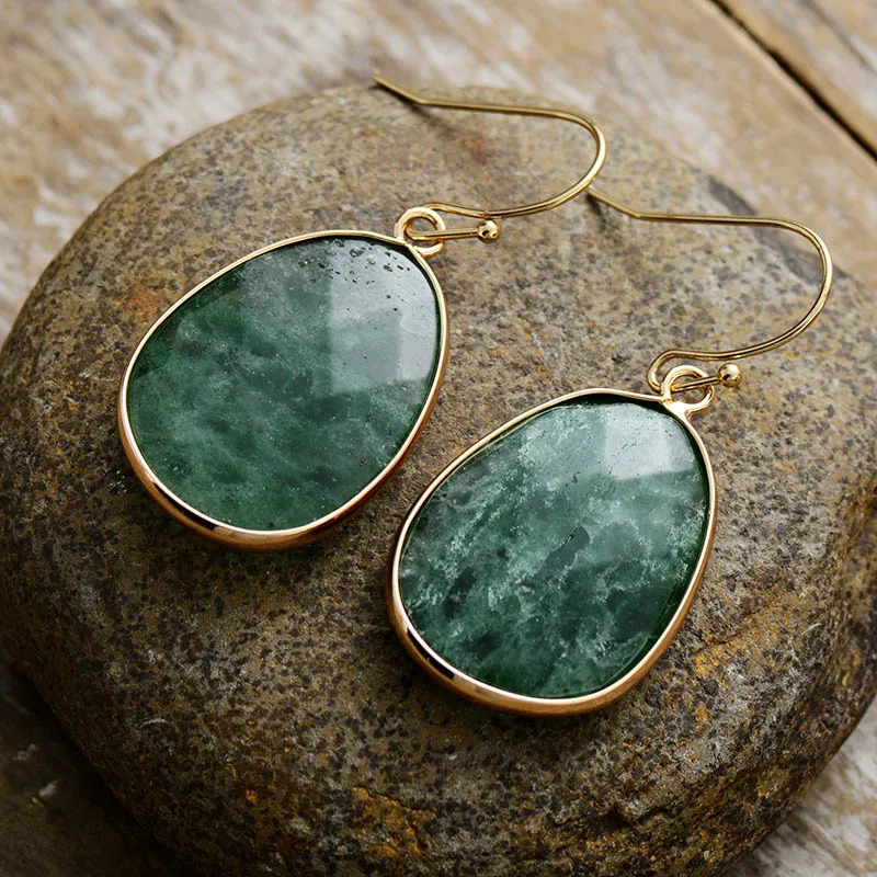 Boho Gold Plated Hook Natural Stone Dangling Huggie Woman Chunky Earrings Ethnic Gems Jewellery Creative Gifts 250515
