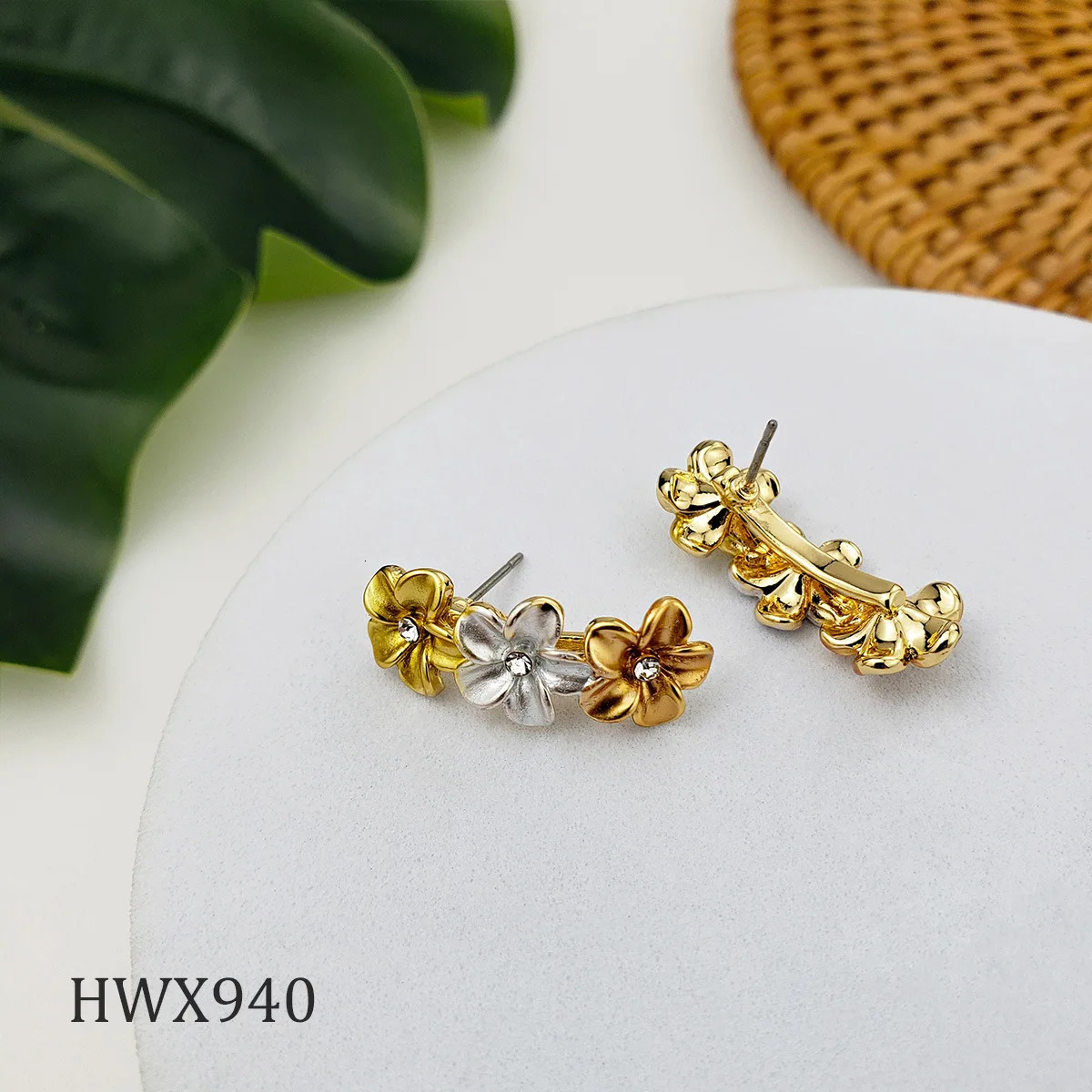 Hawaiian Tri Color Plumeria Floral Drop Earrings Cluster Flower Studs Bohemia Polynesian Tonga Chuuk Island Jewelry 250515