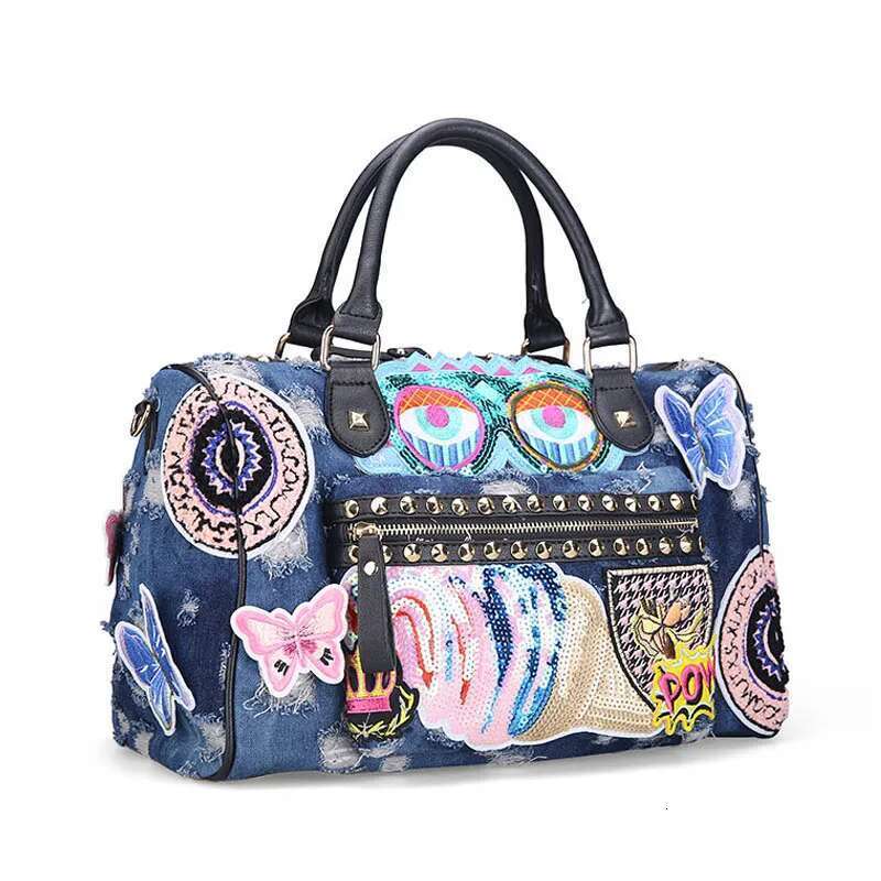 Ipinee New Women Lage Travel Cute Cartoon Daypack Denim Bags Handbags Fashion Shoulder Bag Female