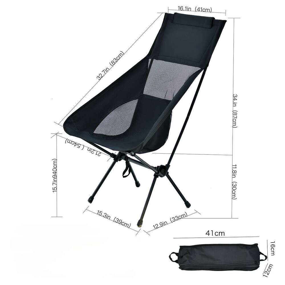 Outdoor breathable moon lightweight portable space folding chair with backrest, fishing beach camping chair, high back