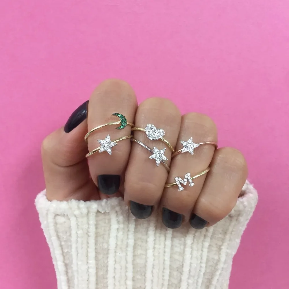 2025 NEW sale cz paved initials 26 Alphabet thin band midi women new name classic letter finger ring