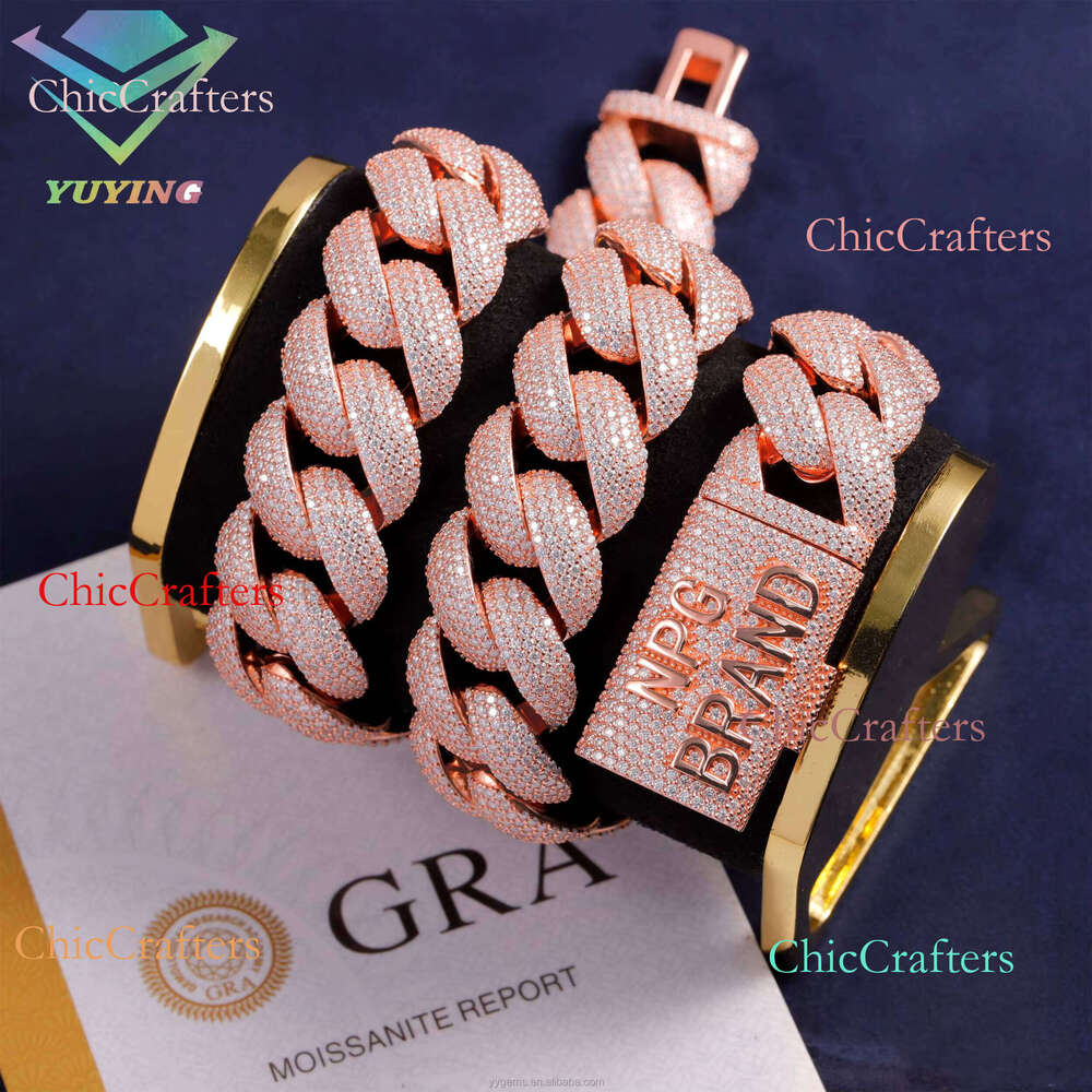 Rose Gold 22mm 5Rows GRA Certificate VVS Dias Pass Dia Tester S Sier Miami Cuban Chain Moissanite