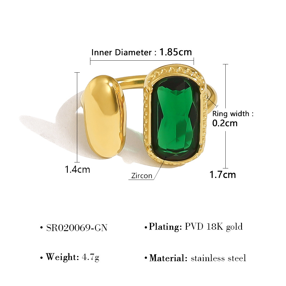 Gold Retro Color AAA Zircon Stainless Steel Ring for Women Simple Geometric Opening Fashion Ring