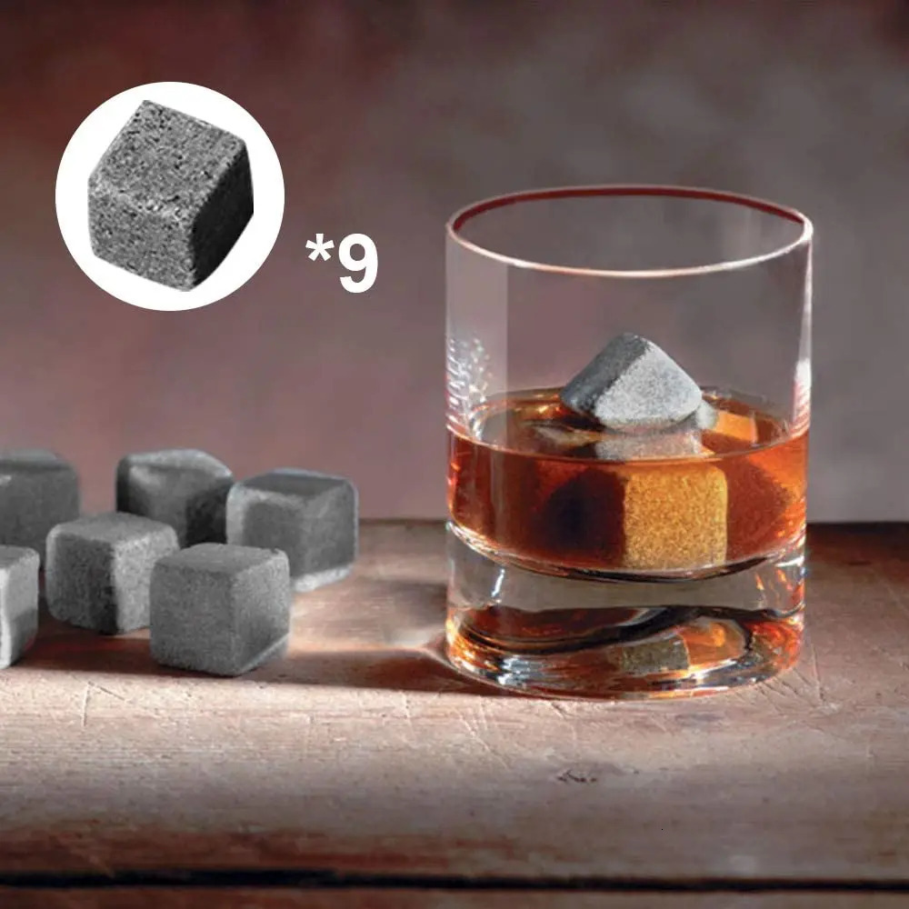 9Pcs Whiskey Stones Gift Set Granite Chilling Stones Whiskey Rocks Reusable Ice Cubes Gift for whiskey lovers 250515