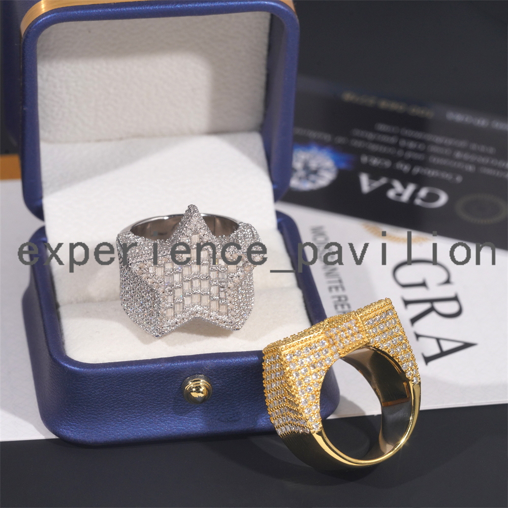 Hot Sale Instock Star Iced Out Ring Moissanite 925 Sterling Silver Hip Hop Ring Pass Diamond Tester Men Diamond Ring