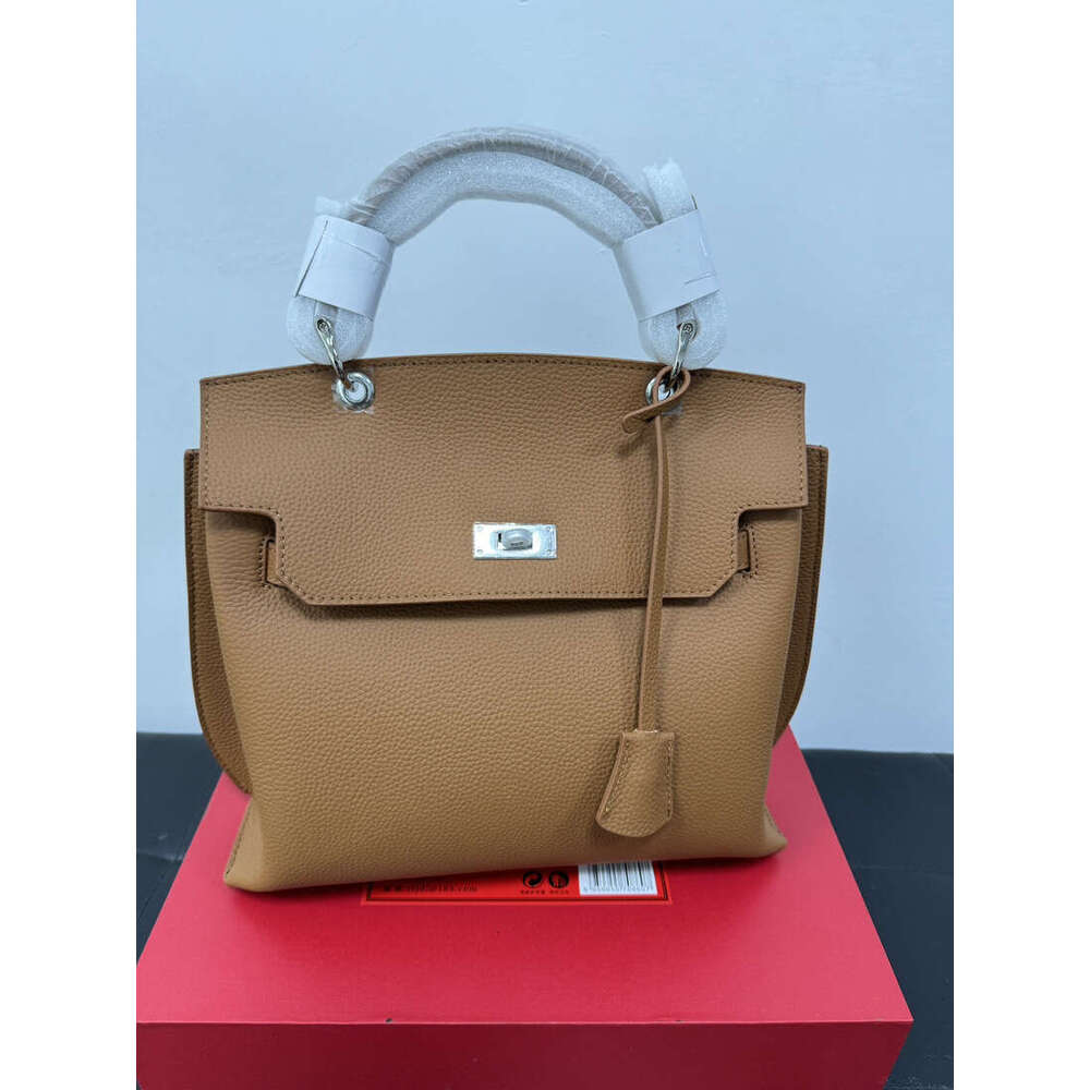 Tote Bag Women S Top Layer Cowhide Lychee Patterned Kelly Fashionable Single Shoulder Crossbody Bag Large Capacity Handbag KQ