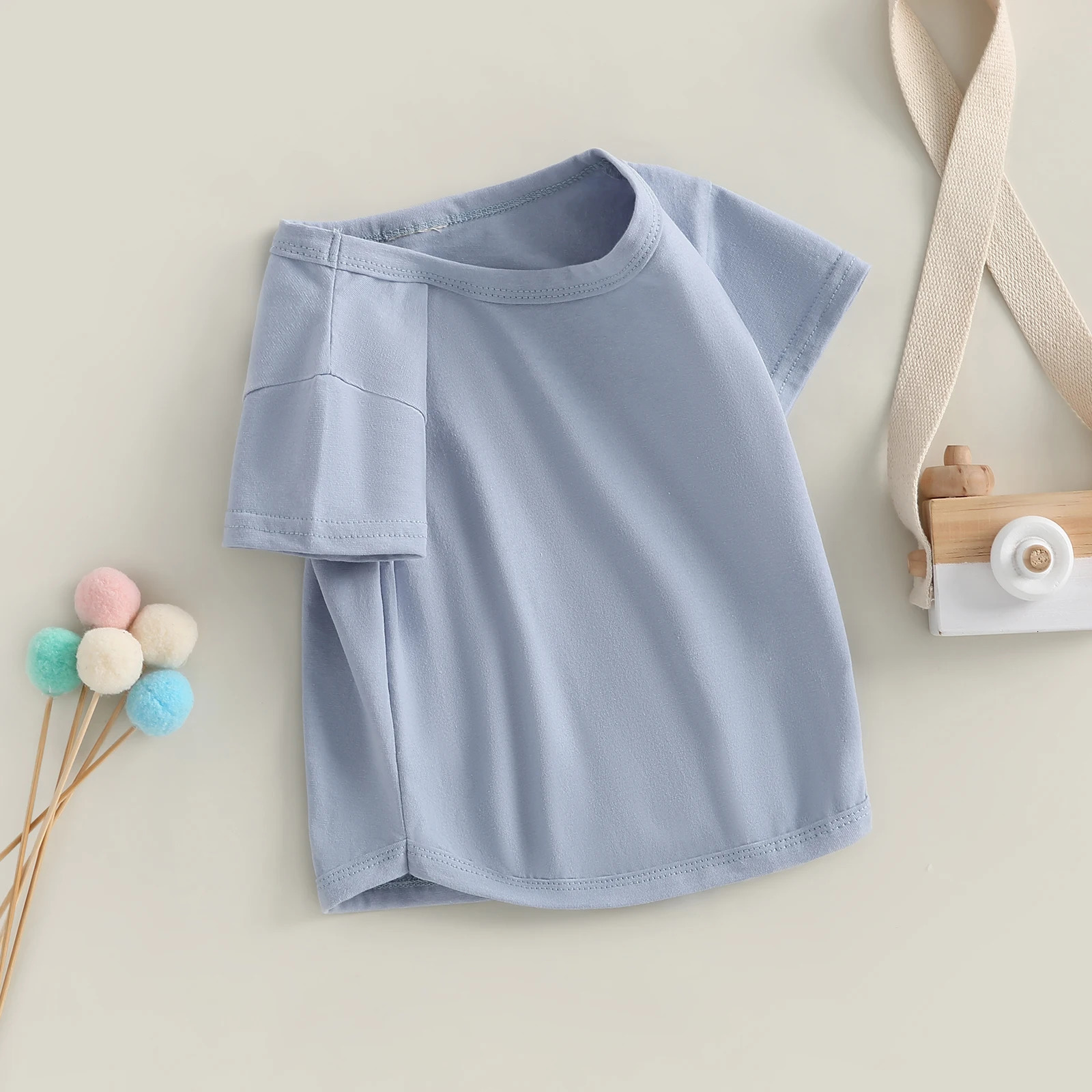 Pudcoco Kids born Baby Boy Girls T-Shirt Casual Summer Round Neck Solid Color Loose Short Sleeve Pullover Shirt Toddler 0-3T 250515