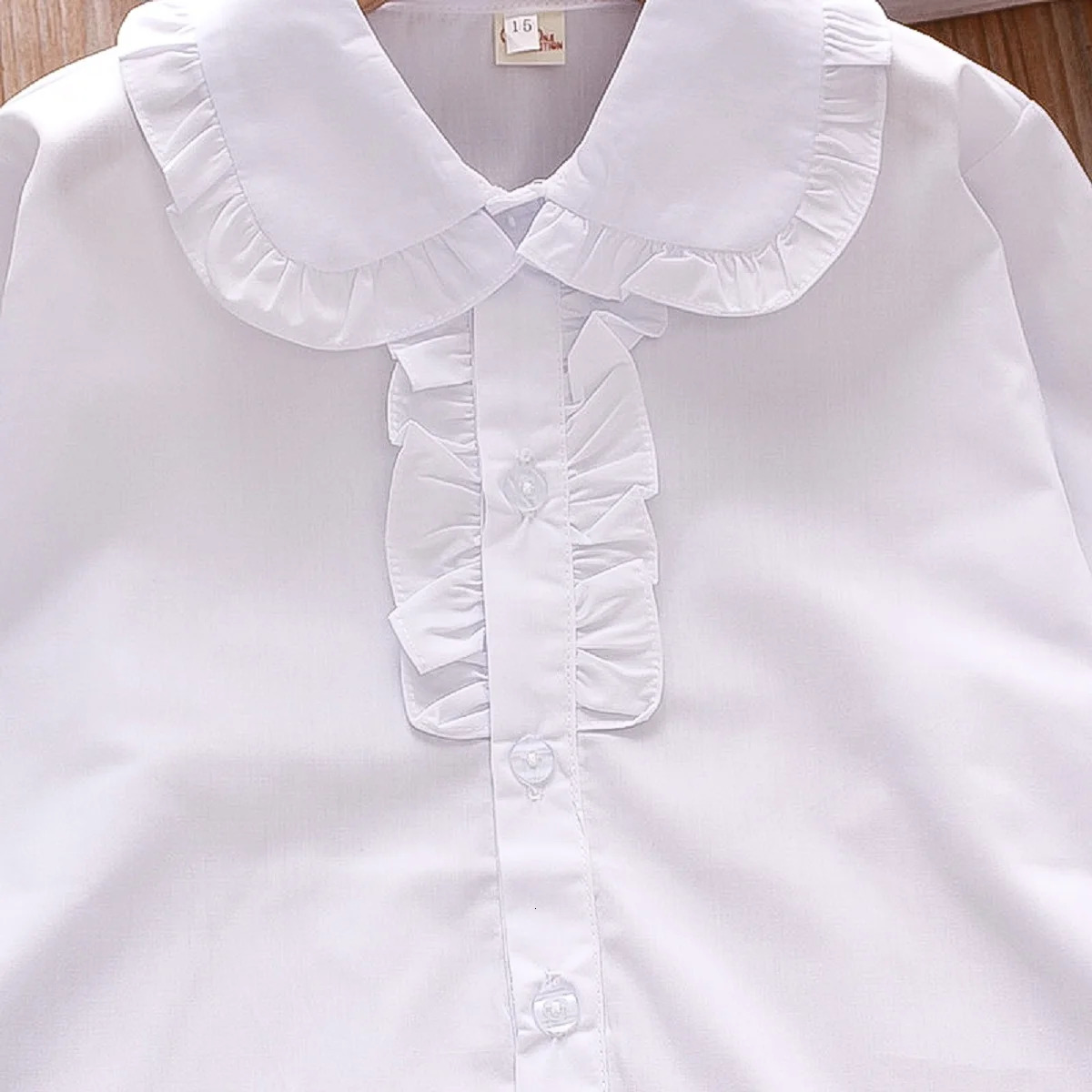 Spring Baby Girls White Shirt Solid Pocket Decorative Polo Long Sleeve Top Bottom Shirt 250515