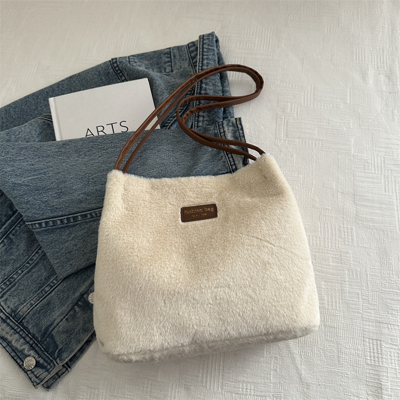 Free Delivery Designer Bag 2025 Autumn/winter Plush Women's Shoulder Solid Color Simple And Versatile Daily Leisure Bucket Tote Bag Large Capacit