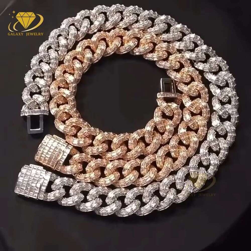 DHCollections 925 Silver 21mm Iced Out Baguette Cuban Link Chain for Men Moissanite Diamond Hip Hop Necklace Gold/Silver 7-20 Inch