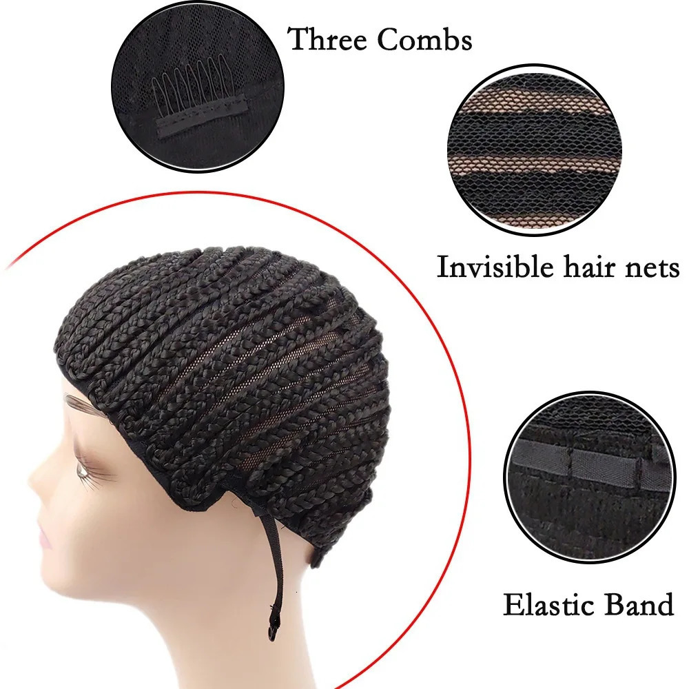 1 piece black crochet net cap crochet wig cap breathable braided cornrow cap with adjustable band for easy sew in weave wig cap 250513