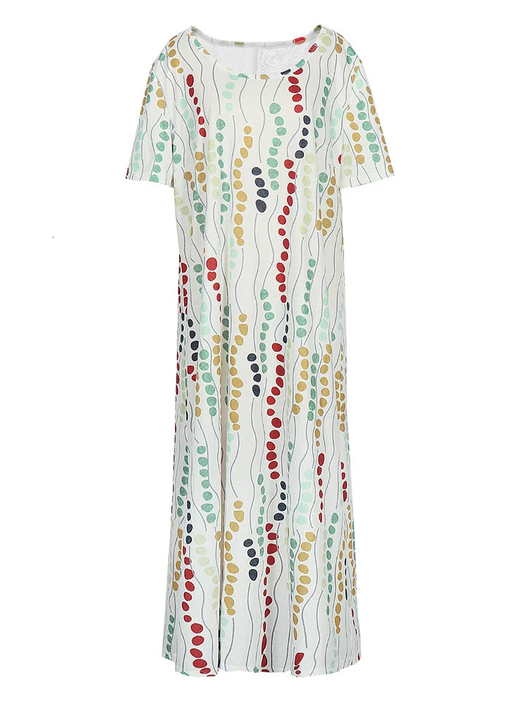 Plus size 5XL yellow long dress for womens summer 2025 polka dot printed short sleeved Aline fashionable casual bohemian 250506