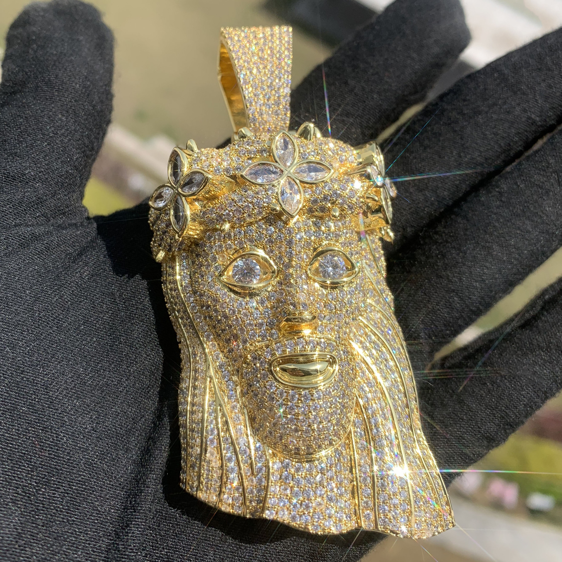 Hip Hop Jesus Pendant Necklace Colorful 5A Zircon Gold Plated Religious Jewelry