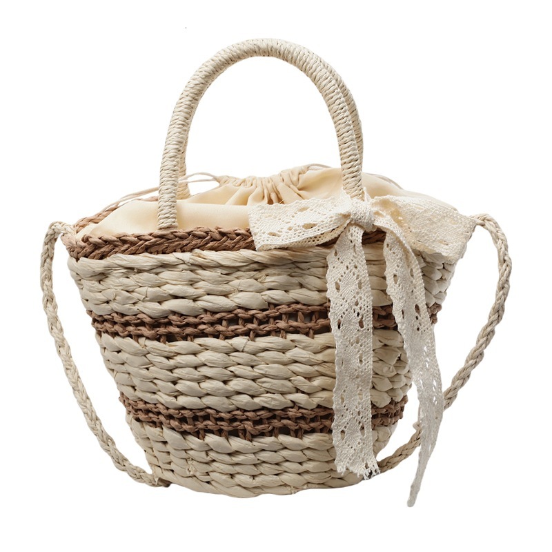 2025 New Seaside Vacation Style Handheld Vegetable Basket for Women with Hollow out Splicing and Weaving Large Capacity Single Shoulder Crossbody Bag