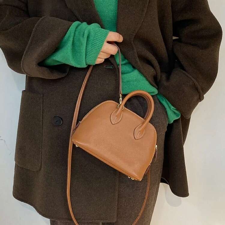Tote Bag Bowling Shell Bag Minibolide Top Layer Cowhide Leather Leather Crossbody Handbag Women S Handbag KQ