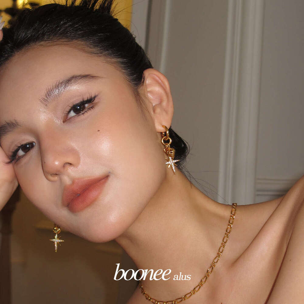 Boonee alus light high-end feeling octagonal star studded dia heart summer niche unique earrings