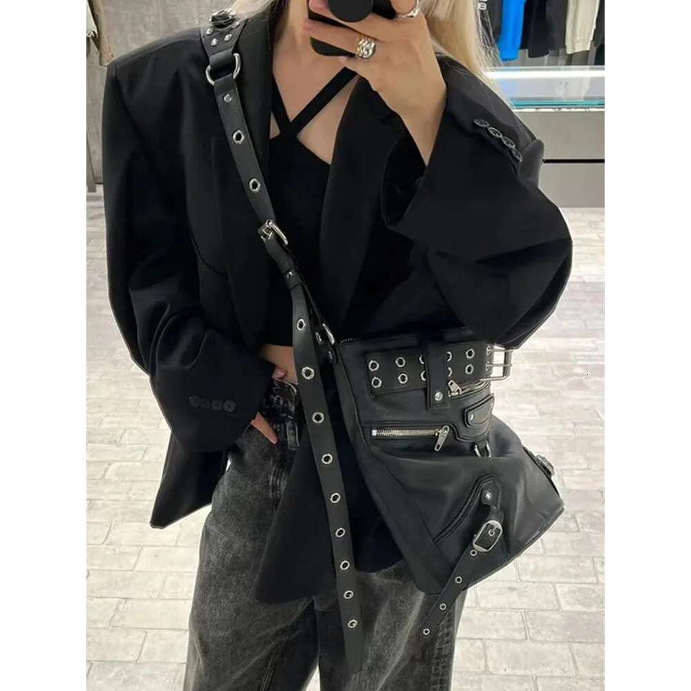 JIAERDI High Street Vintage Handbag Women New Rivet Large Capacity Casual Crossbody Bags Ladies Moto Biker Black Messenger Bag