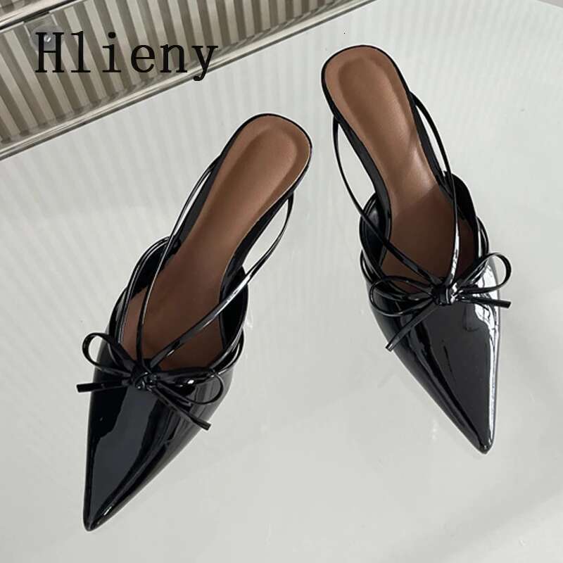 Hlieny Fashion Design Butterfly-Knot Pointed Toe Low Thin Heels Mules Slippers Women Pumps Shallow Slingback Sandal Female Shoes