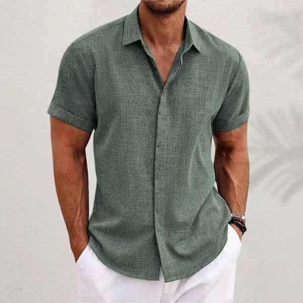 2025 Spring And Summer New Men's Double Breasted Designer Design Cotton And Hemp Cardigan High Quality Solid Color Short Sleeve Shirt